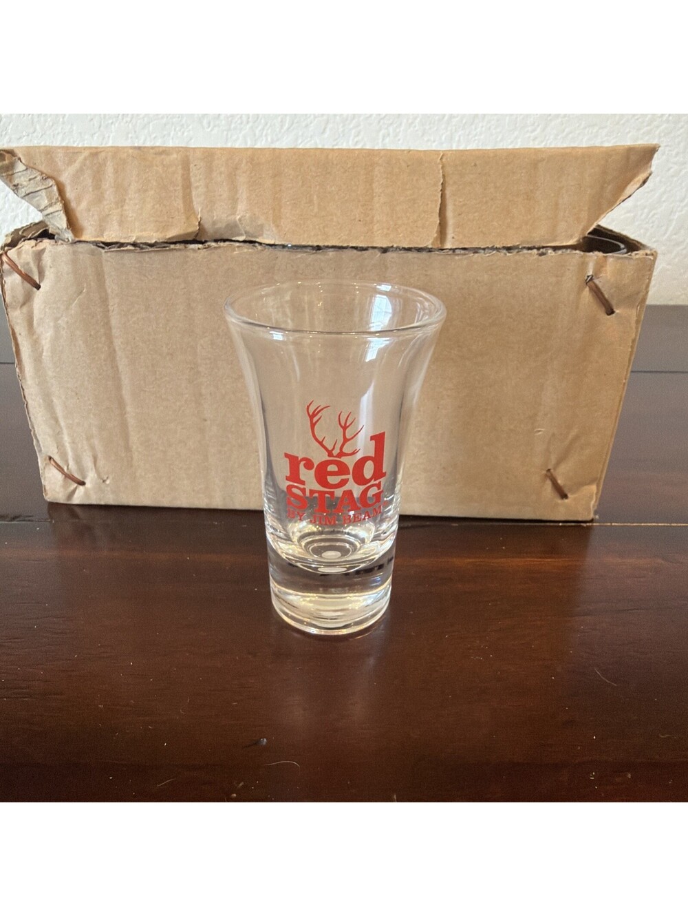 Red Stag By Jim Beam Shot Glass Black Cherry Whiskey Clear Set Of 12 NIB